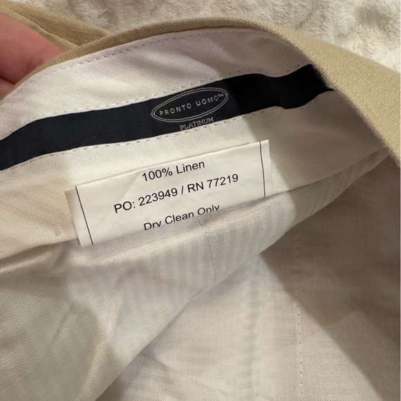 Pronto Uomo Platinum Men's 38x29 100% Linen Beige Dress Pant - Picture 4 of 8
